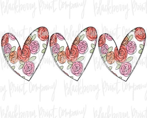 DTF Transfer Floral Heart Trio