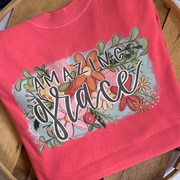 "Amazing Grace" Floral Comfort Colors Tee