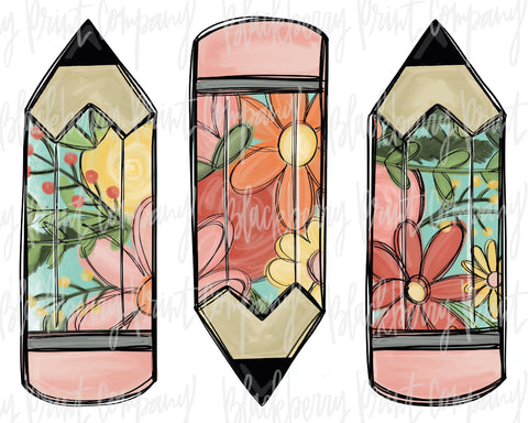 DTF Transfer Floral Pencil Trio