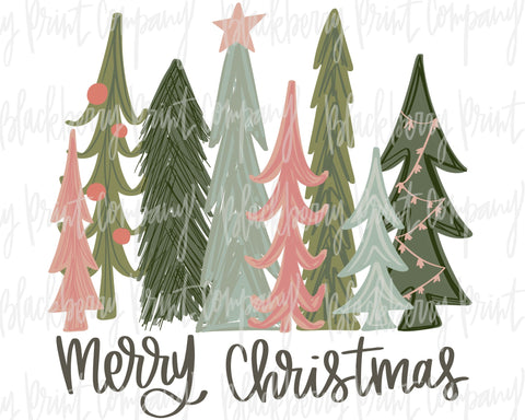 DTF Transfer Christmas Trees Pink and Green