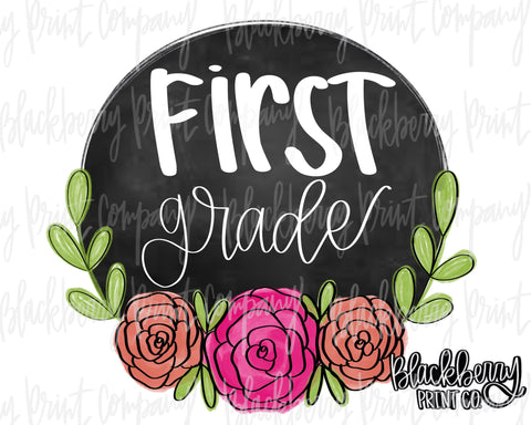 DTF Transfer Chalkboard Floral First Grade