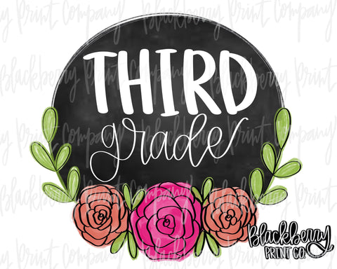 DTF Transfer Chalkboard Floral Third Grade