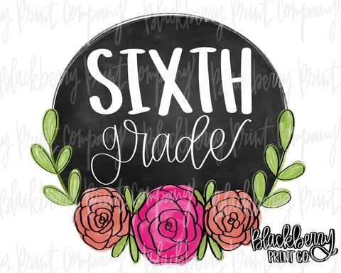 DTF Transfer Chalkboard Floral Sixth Grade
