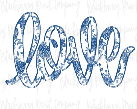 DTF Transfer Love Blue Chinoiserie