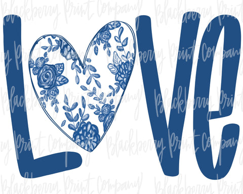 DTF Transfer Love Blue Chinoiserie Heart