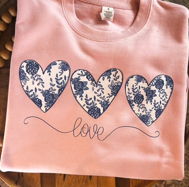 Blue Chinoiserie Heart Trio Short Sleeve