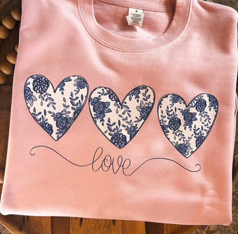 Blue Chinoiserie Heart Trio Short Sleeve