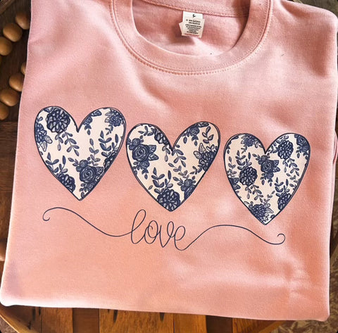 Blue Chinoiserie Heart Trio Long Sleeve