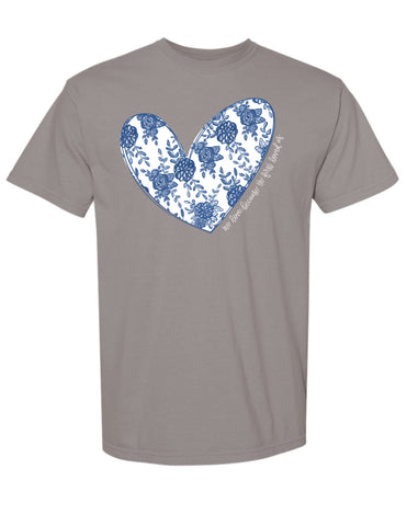Blue Chinoiserie Heart Short Sleeve Tee